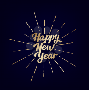 Happy New Year. Vintage lettering text for Happy New Year or Merry Christmas. Holiday background with golden bokeh number 2021. Dark vector Illustration