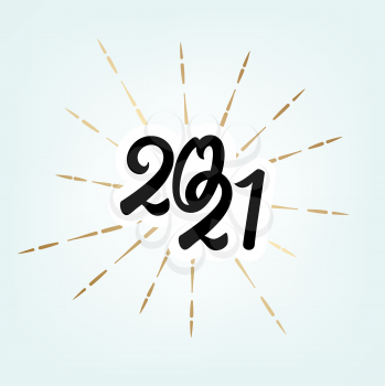 2021 Happy New Year. Vintage lettering text for Happy New Year or Merry Christmas. Holiday background with golden bokeh number 2021. Dark vector Illustration