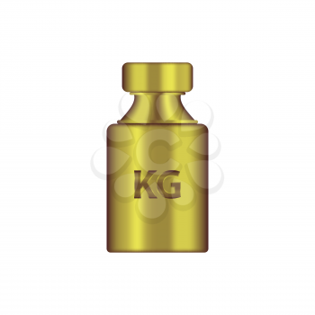 Kg weight mass golden metal realistic vector. Old press collection in realistic design. Golden chrome plummet isolated on white background. Weight pictogram. Metrical system of units
