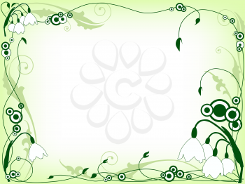 green floral frame with snowdrops