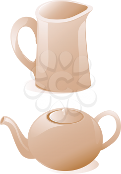 Teapot and milk jug on a white background