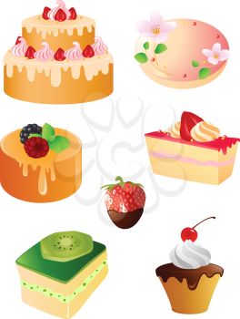 set of sweet dessert and fruit  icons