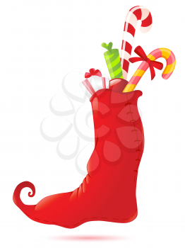 vector Christmas background with red sock,gifts and candies