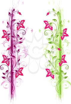 Floral grunge ornament with green and violet  flowers
