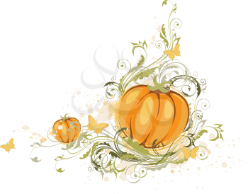 Halloween pumpkin and floral ornament on a white background