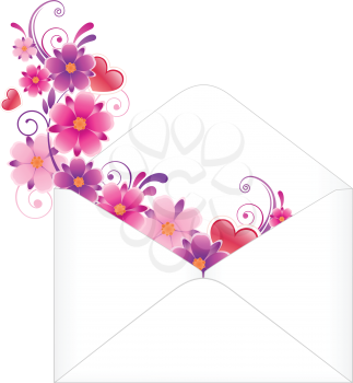 white paper envelope with colored flowers and ornament