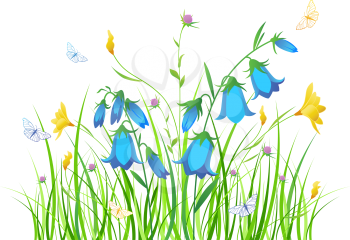 vector floral background with blue and yellow flowers