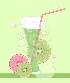 glass with lime drink on a green background