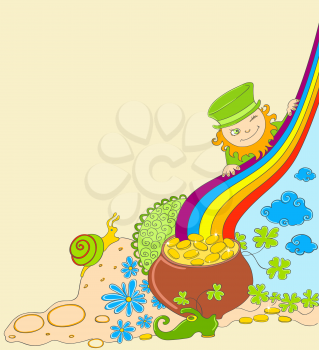 St Patrick's Day background with leprechaun and pot of gold