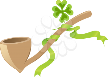 Saint Patrick's Day background with tobacco pipe and four leaf clover