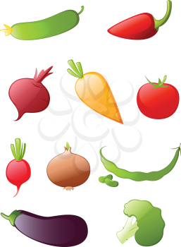 colored glossy vegetables icon set