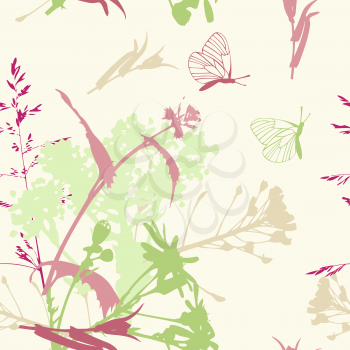 vector floral seamless pattern with flowers and butterflies