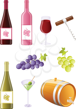 wine and grapes icon set