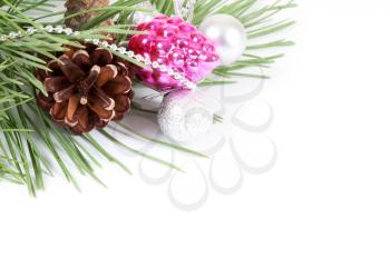 Christmas background with decoration and pine branch 