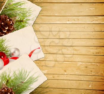 wooden Christmas background with old photos