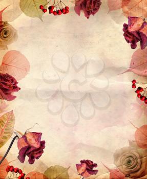 Vintage background with roses and leaves