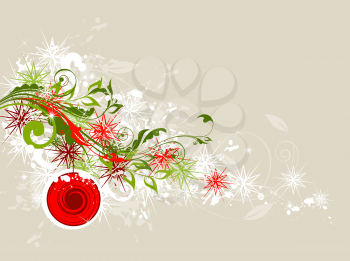Abstract Christmas  background with floral ornament and snowflake
