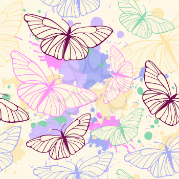  vector seamless pattern with butterflies and blots