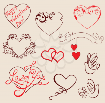 Vector calligraphic design elements for Valentine's day