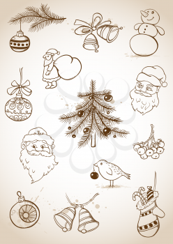 Set of doodle Christmas elements for design