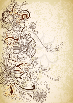 Vector vintage hand drawn background with flowers