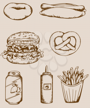 Set of vector vintage fastfood icons