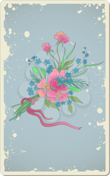blue vintage vector floral background with bouquet
