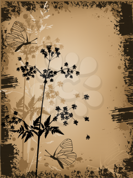 vector grunge floral background with butterflies