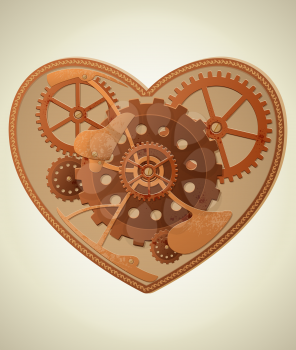 Vector mechanical heart in the style of steampunk