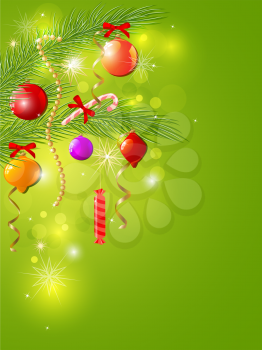 shining vector green Christmas background with decorations