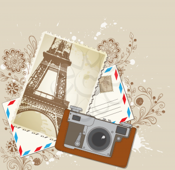 Vector background with old camera and photo