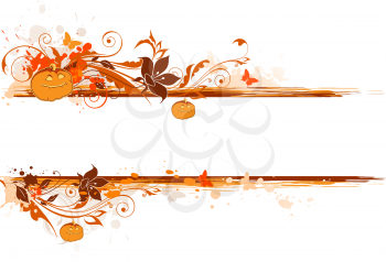 Vector grunge Halloween banner with pumpkin and floral ornament