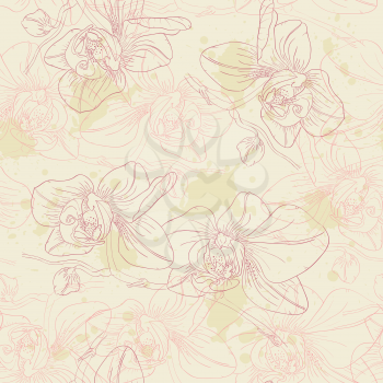 retro floral vector seamless pattern with orchids