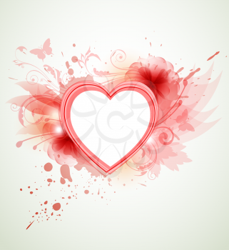 Romantic vector background with red flowers and heart