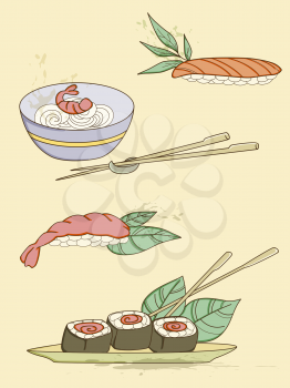 set of hand drawn vector seafood icons