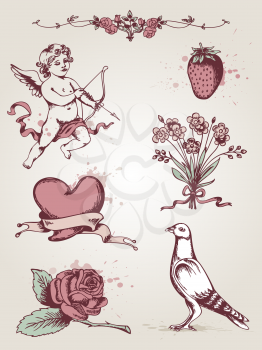 Vector hand drawn vintage elements for Valentine's Day
