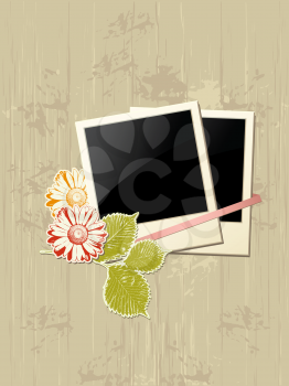 vector photo frame with flowers on a grunge background