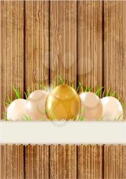 Vector Easter background with golden egg and grass