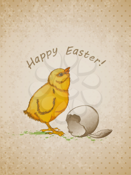 Vector hand drawn vintage Easter background with chicken