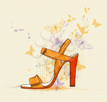 Vector background with orange shoe and butterfly