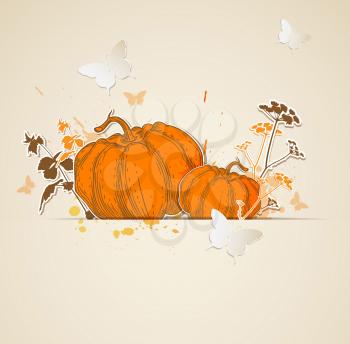 Autumn vector background with pumpkins and butterflies