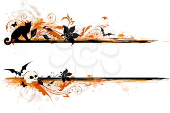Vector scary Halloween banner with black cat