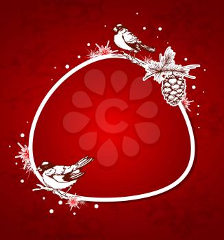 Red Christmas vector  background with birds and snowflake
