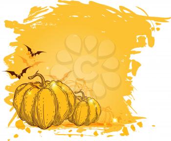 Grunge hand drawn vector background with pumpkins