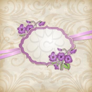 Vintage vector background with label and violets