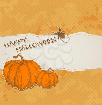 Orange Halloween background with torn paper and pumpkins