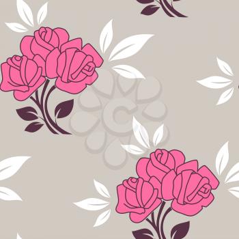 Vector floral seamless pattern with pink roses