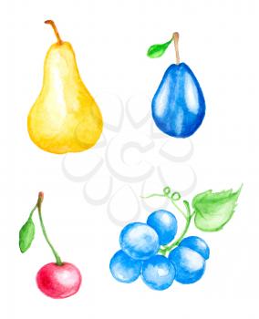 Set of hand drawn watercolor fruits and berries