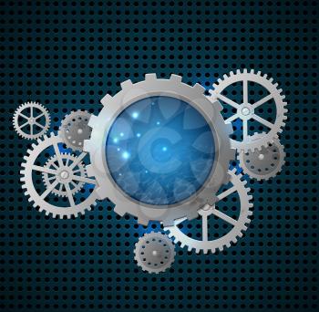 Abstract metallic industrial background with gears. Vector illustration.