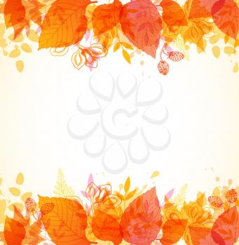 Vector autumn background with orange and yellow leaves. 